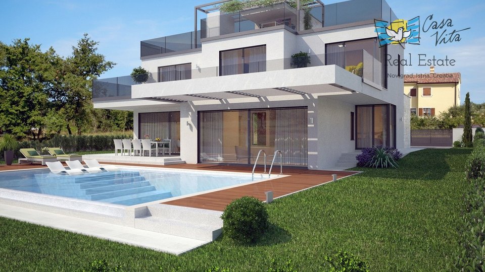 For sale is a beautiful villa of modern architecture, 2km from Poreč and 1.5km from the sea.